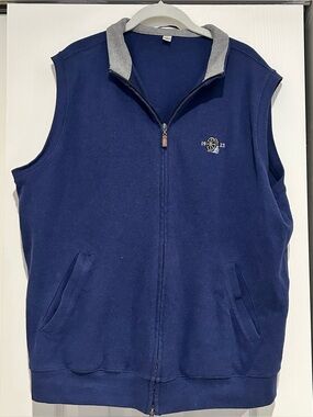 Peter Millar Navy Fleece Sleeveless Zip Vest with Gray Trim size large